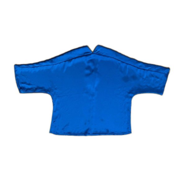 NWT  THE RESET Blue Satin V Neck Pullover Blouse Top Shirt Women's Size Small - Picture 6 of 8